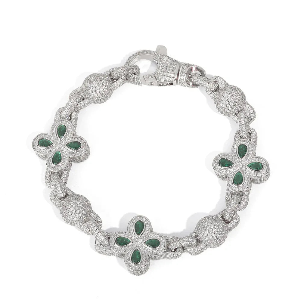 Multi-Color Clover Bubble Bracelet | Full Zircon Clasp 3D Ball Handpiece | Custom Rapper Chain Style | Caratix - CaratixJewelry